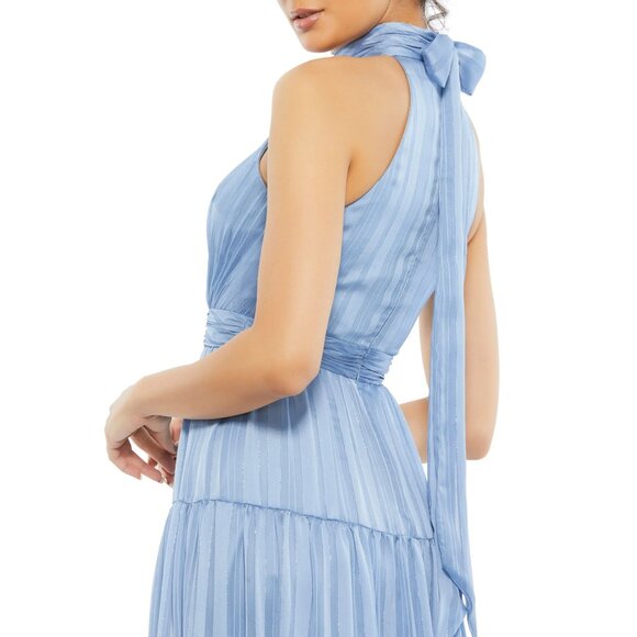 MAC DUGGAL Tie Neck Halter Tiered Gown Slate Blue 14 #A0092 - Picture 2 of 8